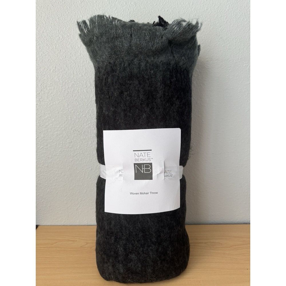 NEW Acrylic 70% Mohair 30% Pure Wool Throw Blanket‎ Black Gray Colorblock Ombre